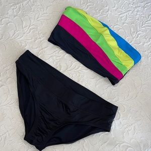 Neon bandeau tankini mixed set with Nike hipster bottoms